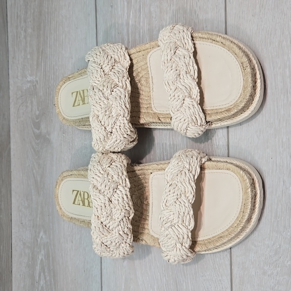 Zara Women Cream Sandals Design Boho Hobo Espadrille Shoes Sz 39/9 - Picture 3 of 11